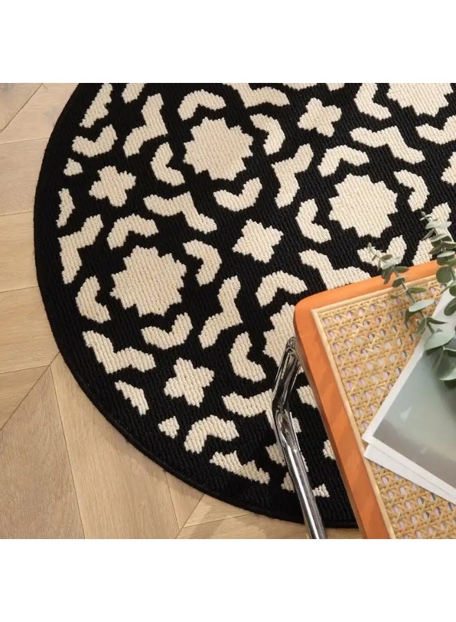 1pc French-Style Round Decorative Rug, 100*100cm, Vintage Black And White Design, Light Luxury Artistic Geometric Pattern, Enhances Home Style, Comfortable Underfoot, Slip-Resistant And Durable - Image 3